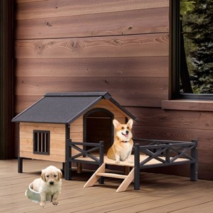 GDFStudio Bessie Modern 67" Wood and Metal Outdoor Dog Kennel with Porch For Large Animal - 1 of 4