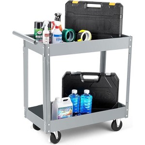 2 Tier Metal Utility Cart,330 Lbs Metal Heavy Duty Collapsible Utility Cart On Wheels,for Mechanic, Garage,Workshop, Warehouse & Repair Shop，Gray - 1 of 4