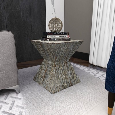 Handcrafted Shell Inlay Wooden Accent Table - Black and Gray