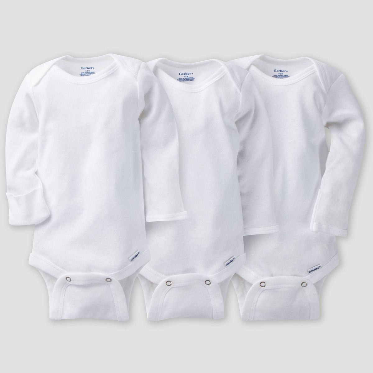 Gerber Baby 3pk Long Sleeve Onesies Bodysuit - White