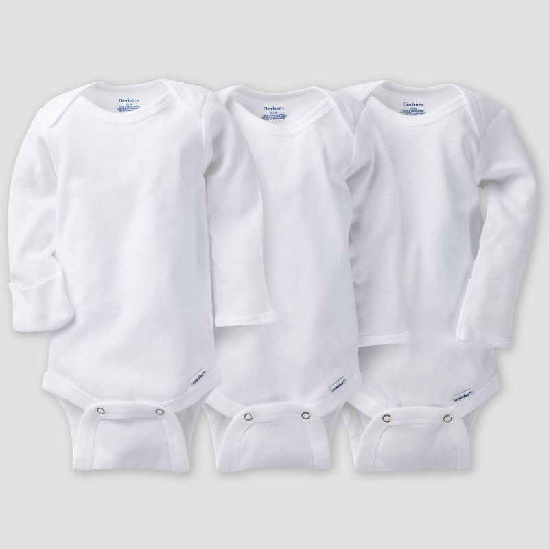 Gerber Baby 3pk Long Sleeve Bodysuit - White, 1 of 6