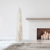 Home Heritage Tinsel Tree 7 Foot Skinny Pencil Pre-Lit Artificial Christmas Tree Holiday Decor with 150 Warm White LED Lights and Stand, White - 4 of 4