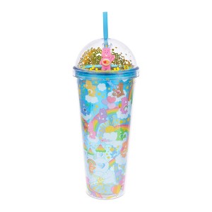 Silver Buffalo Care Bears Rainbows 24-Ounce Confetti Carnival Cup With Dome Lid and Straw - 1 of 4