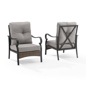 2pk Dahlia Outdoor Steel Arm Chairs Taupe/Matte Black - Crosley: Padded, Weather-Resistant Patio Seating - 1 of 4