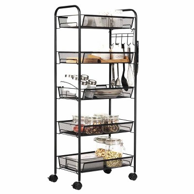 Tangkula 5 Tier Mesh Rolling Utility Cart Storage Basket Home Kitchen w/Wheels