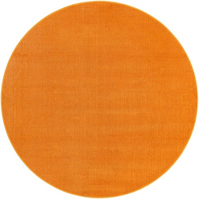 5 ft Round Orange Synthetic Easy Care Area Rug