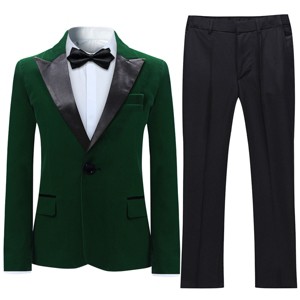 Cloudstyle Boys Velvet Suit Formal Peak Lapel 2 Pieces Suit Set Blazer Pants - 1 of 3