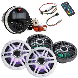 Clarion GR1BT Digital Media Receiver (Gauge Style) with (2) CMSP-771RGB-SWG 7.7-inch Premium Marine Coaxial Speakers, Sport Grilles RGB LED & Light... - 1 of 4