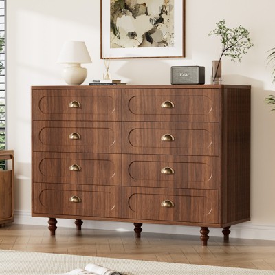 Drawer Dresser, Double Dresser With Solid Wood Legs, Chest Of Dresser For Bedroom, Living Room, Walnut
