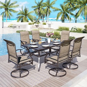 Captiva Designs 7pc Outdoor Slat-top Rectangle Steel Dining Table & Grayish Brown Padded Sling Chairs - 1 of 4
