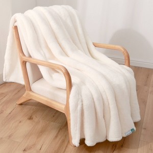 Berkshire Blanket & Home Co. 2pk 300 Recycled Fluffie Throw Blanket Delicate Marble Cream: GRS & Oeko-Tex Certified, Non-Woven, 55x70" - 1 of 3