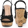 Perphy Women's Platform Heels Lace Bow Decor Slingback Wedge Sandals - 2 of 4