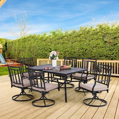 7pc Patio Dining Set with Rectangle Table with 2.6" Umbrella Hole & 360 Swivel Cushioned Arm Chairs - Captiva Designs