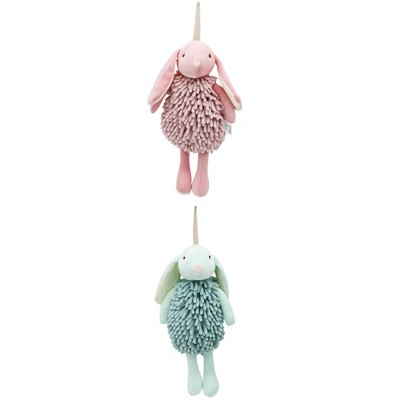 REGALWOVEN Cute Cartoon Rabbit Shape Fuzzy Ball Soft Absorbent Chenille Hand Towel 2 Pack 6" x 14"