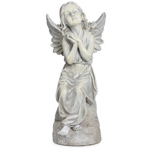 Roman 16" Sitting Angel Resin Outdoor Garden Statues Gray - 1 of 4