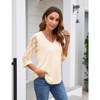 Coolmee 3/4 Length Sleeve Womens Tops V-Neck Lace Tunic Tops Business Casual Blouses - 2 of 4