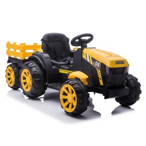 Jojoka 12V Ride On Tractor with Remote Control with Detachable Trailer, Dual 35W Motors/Safety Belt/LED Lights - 1 of 4