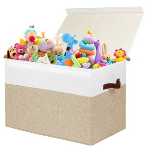 Aoibox Large Toy Storage Box with Lid Beige White 25x13x16 Inch Foldable Organizer Chest with Dividers for Kids Room - 1 of 4