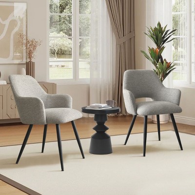 Set of 4 Upholstered Dining Chairs with Arms, Modern Accent Chairs with Metal Legs, Comfortable Padded Seat for Dining Room & Kitchen-Maison Boucle