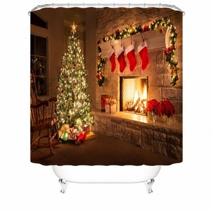 Christmas Tree By The Fireplace Shower Curtains for Bathroom Waterproof Fabric Bath Curtain Durable Soft Stylish Bathroom Decor 72x72 Inch - 1 of 1