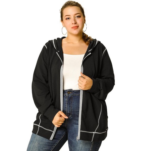 Agnes Orinda Women s Plus Size Hoodie Zip Front Long Sleeve with Pockets Track Jacket Black 3X