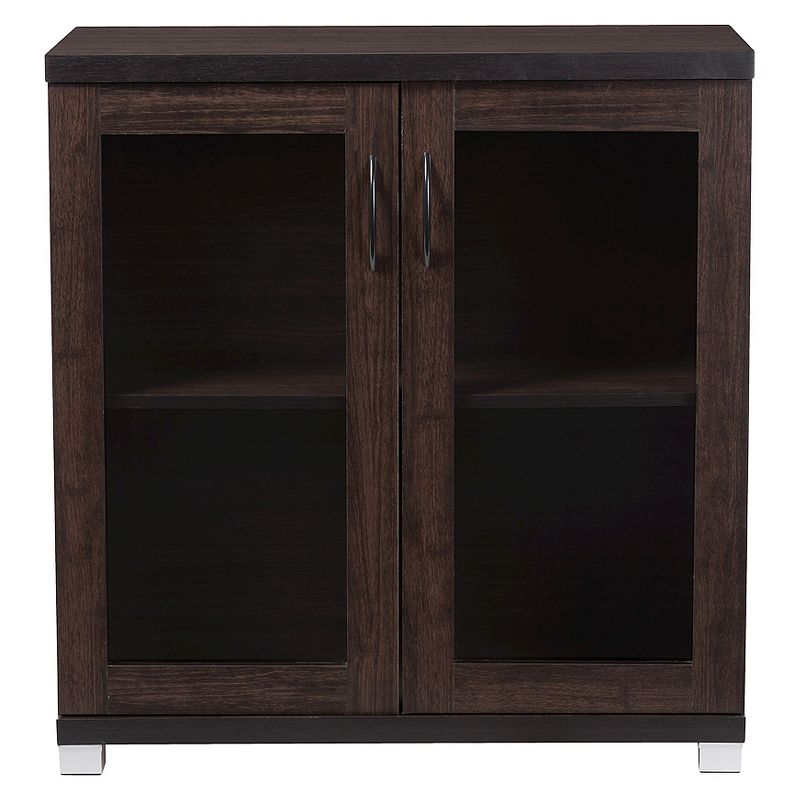 Zentra Modern and Contemporary Sideboard Storage Cabinet with Glass Doors - Dark Brown - Baxton Studio, 3 of 6