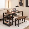 Tangkula 3PCS Rustic Kitchen Dining Set Includes Storage Rack w/ Rectangular Table & 2 Benches - 2 of 4