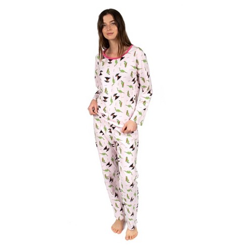 Leveret Womens Two Piece Cotton Loose Fit Pajamas Dinosaur Pink XS