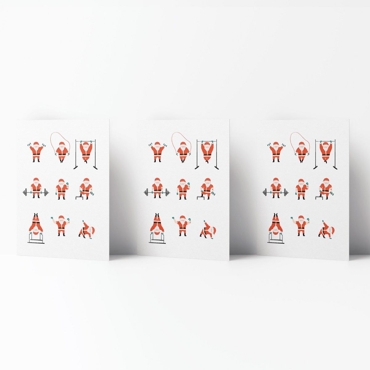 Holiday Winter Card Pack (3ct) Santa Working Out by Ramus & Co