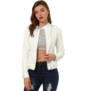 INSPIRE CHIC Women's Stand Collar Zip Up Biker Lightweight Moto Jacket - 1 of 4