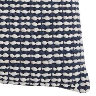Medium Navy and White Cotton Embroidered Square Throw Pillow