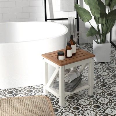 Brown and White HDPE Waterproof Shower Bench with Storage Shelf