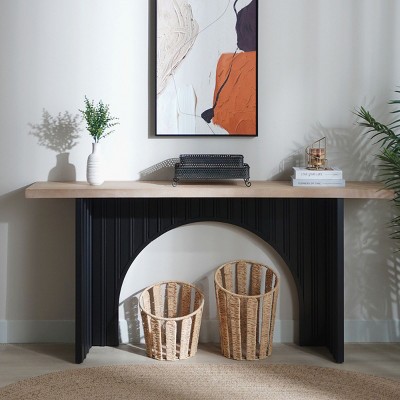 66" Modern Solid Wood Rectangular Entryway Table,Console Table With Wood Tabletop And Arch Base,Suitable For Hallway,Living Room-Cuddlewood