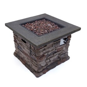 GDFStudio Arbroath Outdoor 40,000 BTU Lightweight Concrete Square Fire Pit Table, Natural Stone - 1 of 4