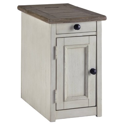 Signature Design by Ashley Bolanburg Chair Side End Table Brown/White: Vintage Style, USB Ports, Storage Cabinet