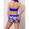 Elerevyo Women's Leaf Print Color Block Bikini Sets, Halter Top Boyshorts Bottom Swimwear Bathing Suits 1 Set - 3 of 4