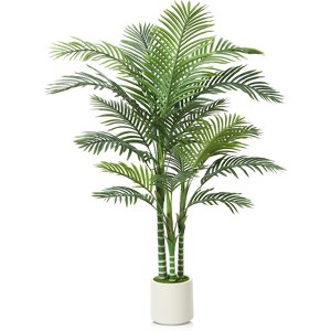 DR.Planzen 5FT/6FT Artificial Palm Tree Faux Plants Indoor Outdoor Large Fake Tree with White Pot for Home Office Decor - 1 of 4
