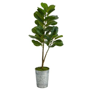 Nearly Natural 4-ft Fiddle Leaf Fig Artificial Tree in Metal Planter - 1 of 3