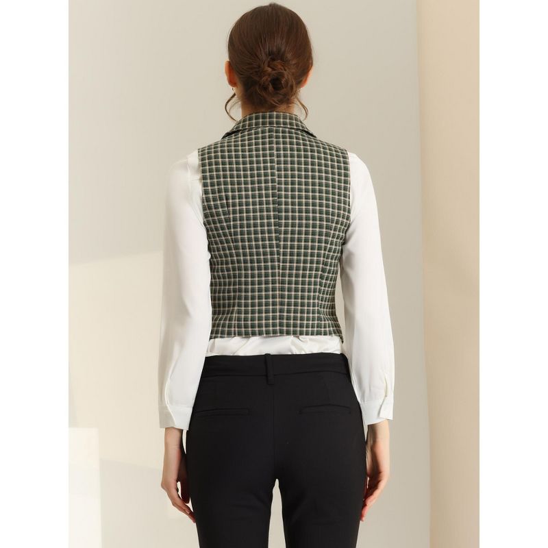 Allegra K Women's Plaid Vintage Notched Lapel Collar Single Breasted Waistcoat Vest, 4 of 6