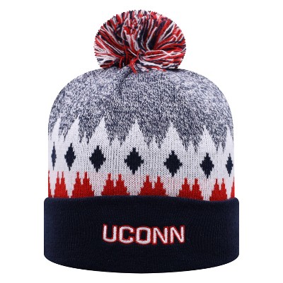 NCAA UConn Huskies Men's Jagged Knit Cuffed Beanie with Pom