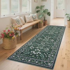 Floral Washable Rugs for Living Room Bedroom Soft Non-Slip Low Pile Print Area Rug Botanical Foldable Accent Rugs - 1 of 4