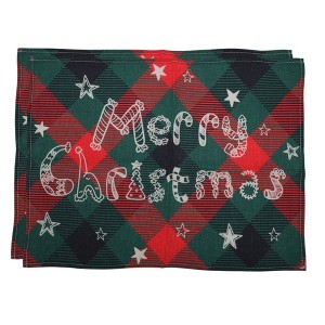 Unique Bargains Christmas Place Mats Linen Red Green 13"x17.7" 2 Pcs - 1 of 4