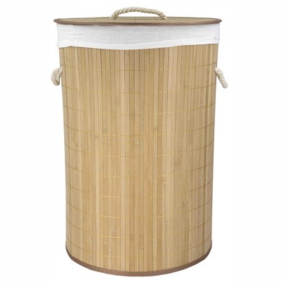 Home Basics Round Foldable Bamboo Hamper