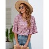 Women's 3/4 Sleeve Tunic Tops Casual V Neck Dress Shirts Floral Printed Loose Fit Pleated Blouses - 2 of 4