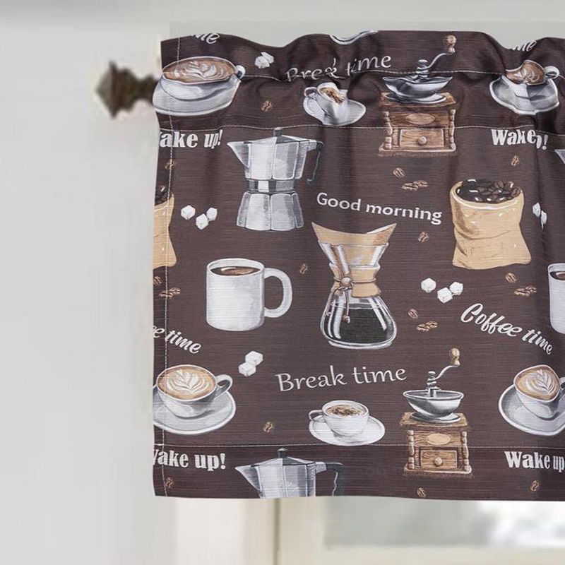 RT Designer's Collection Coffee Printed Slub 3 Pieces Kitchen Curtain Includes 1 Valance 52" x 18" and 2 Tiers 26" x 36" Each Multi Color, 2 of 5
