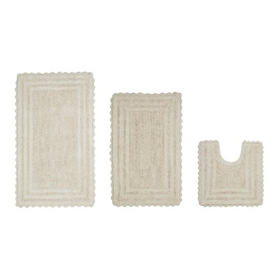 Lilly Crochet Collection 100% Cotton Tufted Reversible 3-Piece Bath Rug Set – Super Absorbent, Machine Washable Bathroom Mats with Crochet Pattern