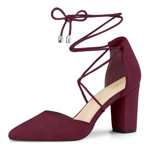 Allegra K Women's Pointed Toe Chunky Heels Lace Up Sandals Pumps - 1 of 4