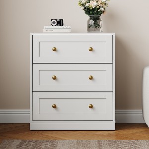 Heynemo 3-Drawer Nightstand, Spacious Bedside Table with Gold Round Knobs, Modern Wooden End Table, Accent Chest of Drawers for Bedroom - 1 of 4