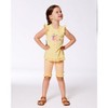 Deux par Deux Girl Organic Cotton Tunic with Frill and Print Yellow and Flamingo - 2 of 4