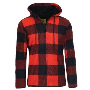 Galaxy J. Come Men's Modern Fit  Heavyweight Polar Fleece Plaid Hoodie With Faux Shearling Lining - 1 of 2